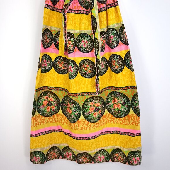 Vtg Mr B of California Maxi Skirt Small? Boho Black Yellow Pink Floral Print - Picture 2 of 10